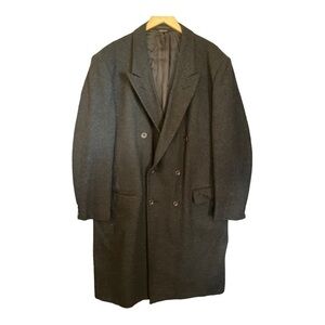 London Square Charcoal GRAY Double Breasted Wool Coat Men's 46R Long Overcoat